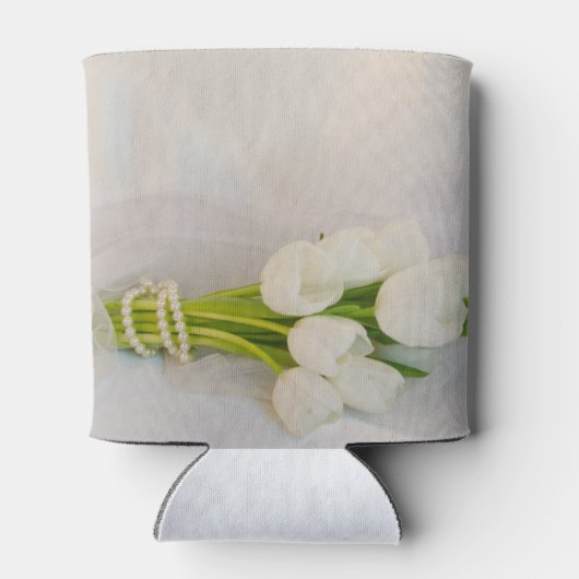 Witte Tulp Boeket Lente Huwelijksgunsten Blikjeskoeler (Achterkant)