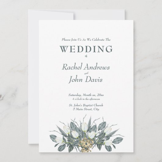 Witte Tulp Gouden Trouw Uitnodiging (Voorkant)