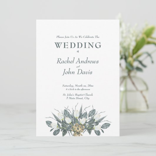 Witte Tulp Gouden Trouw Uitnodiging (Staand voorkant)