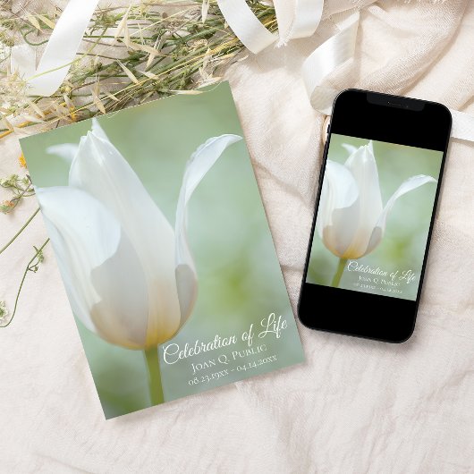 Witte Tulp Lente Viering van het Leven Begrafenis Kaart