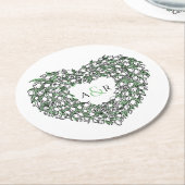 Witte tulp met inkt tekenmonogram bruiloft ronde kartonnen onderzetter (Gebogen)