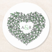 Witte tulp met inkt tekenmonogram bruiloft ronde kartonnen onderzetter (Voorkant)