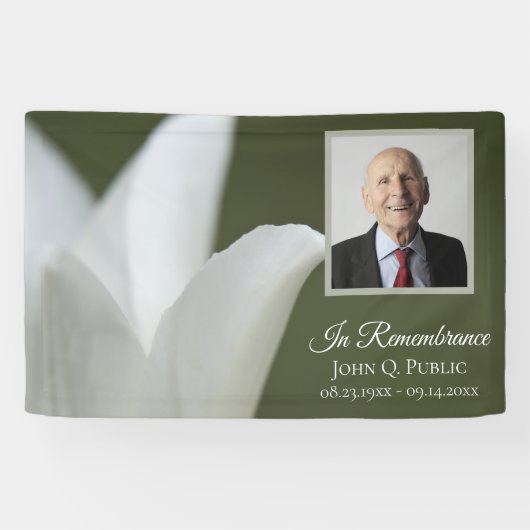 Witte Tulp op Groene Viering van het Leven Begrafe Spandoek (Horizontaal)