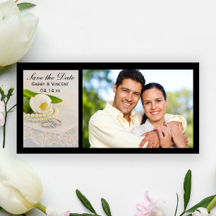 Witte Tulp, parels, Rings Wedding Save the Date