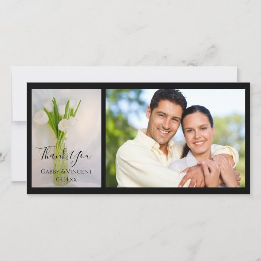 Witte Tulp Vaas Bruiloft Bedankbrief Fotokaart Bedankkaart (Voorkant)