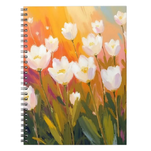 Witte Tulp Waterverf Bloemenveld Schilderij Notitieboek (Voorkant)