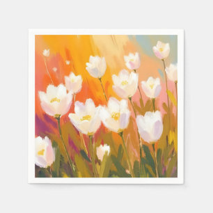 Witte tulpen aquarel bloemenveld servet