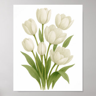 Witte tulpen aquarelprint lente wanddecoratie poster