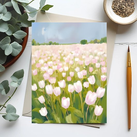 Witte Tulpen Bloem Veld Schilderen Briefkaart