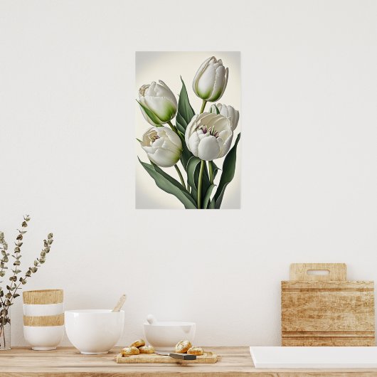 Witte Tulpen Bloemenkunst Print Poster (Keuken)