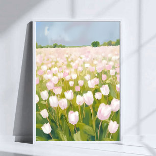 Witte tulpen bloemenveld schilderen aquarel poster
