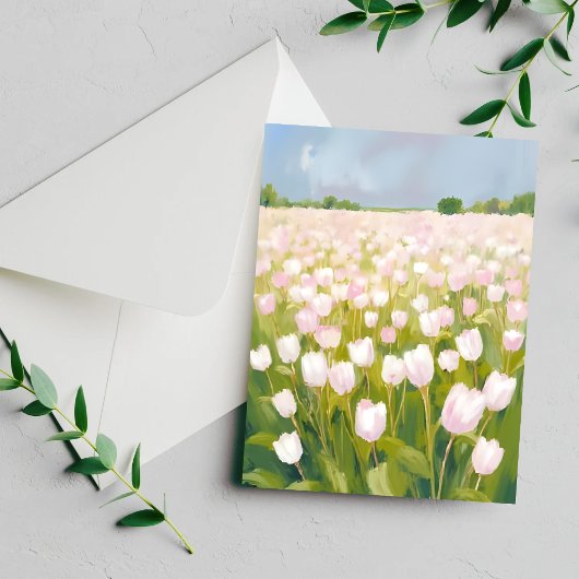 Witte tulpen bloemenveld schilderen kaart