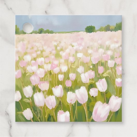 Witte tulpen bloemenveld schilderij bedankjes labels (Voorkant)