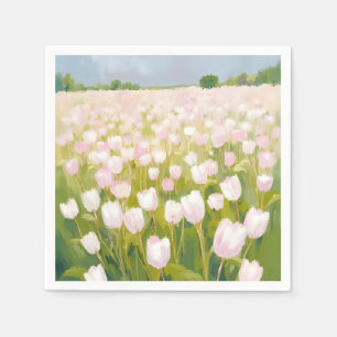 Witte tulpen bloemenveld schilderij servet