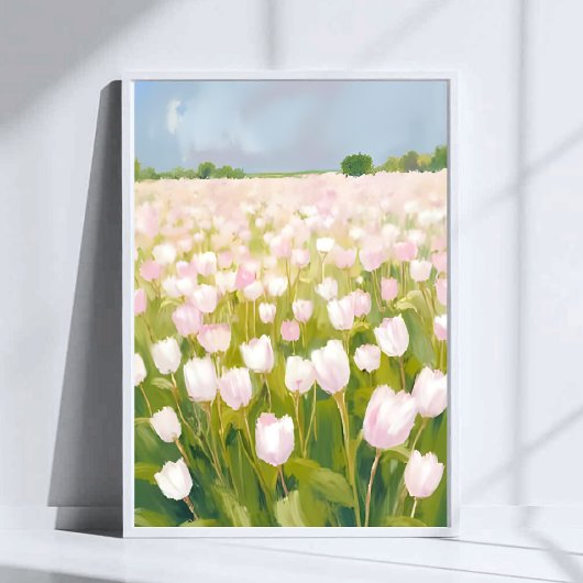 Witte tulpen bloemveld schilderen aquarel poster