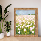 Witte tulpen bloemveld schilderen aquarel poster