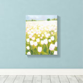 Witte tulpen bloemveldschilderij canvas afdruk (Insitu (Houten vloer))