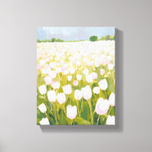 Witte tulpen bloemveldschilderij canvas afdruk