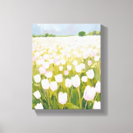 Witte tulpen bloemveldschilderij canvas afdruk (Voorkant)