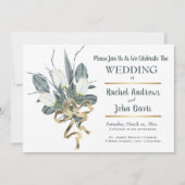 Witte Tulpen Gouden Huwelijksuitnodiging Kaart (Voorkant)