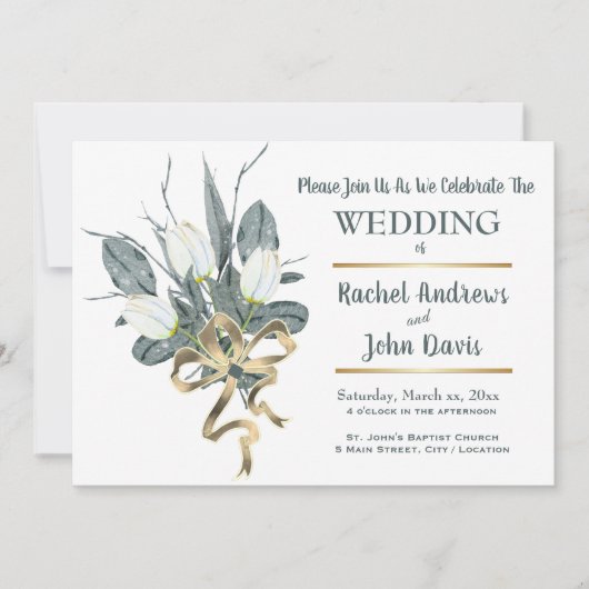 Witte Tulpen Gouden Huwelijksuitnodiging Kaart (Voorkant)