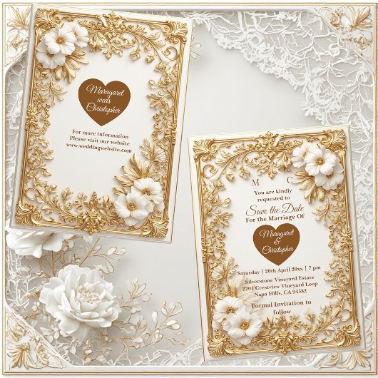 Witte tulpen gouden sierlijke barok save the date