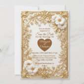 Witte tulpen gouden sierlijke barok save the date (Voorkant)