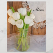 Witte Tulpen in Mason Jar Barn Wedding Menu (Voorkant)
