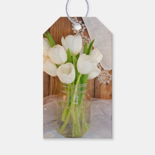 Witte Tulpen in Mason Jar Wedding Favor Label Cadeaulabel (Voorkant)