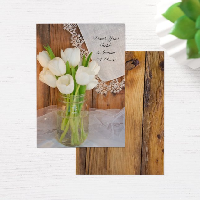 Witte Tulpen in Mason Jar Wedding Favor Label Visitekaartjes (Bureau)