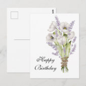 Witte tulpen lavender bouquet happy jarig briefkaart (Voorkant / Achterkant)