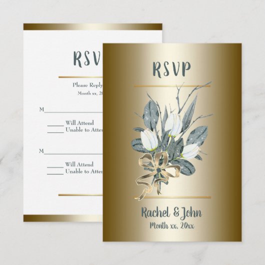 Witte tulpen met goud, bruiloft RSVP kaartje (Voorkant / Achterkant)