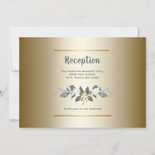 Witte tulpen met gouden bruiloft kaart (Achterkant)