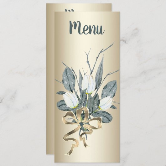 Witte tulpen met gouden bruiloft receptie menu (Voorkant / Achterkant)