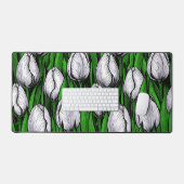 Witte tulpen met groene bladeren bureaumat (Keyboard & Muis)