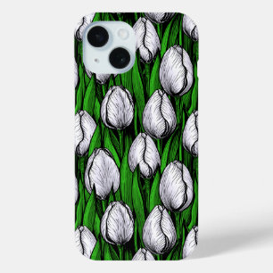 Witte tulpen met groene bladeren iPhone 15 case
