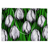 Witte tulpen met groene bladeren groot cadeauzakje (Achterkant)