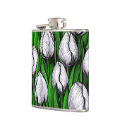 Witte tulpen met groene bladeren heupfles (Links)