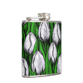Witte tulpen met groene bladeren heupfles (Rechts)