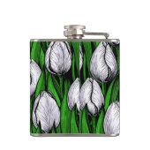 Witte tulpen met groene bladeren heupfles (Achterkant)