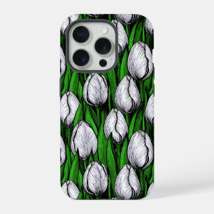 Witte tulpen met groene bladeren iPhone 15 pro case