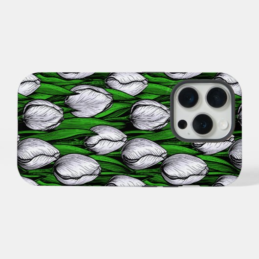 Witte tulpen met groene bladeren iPhone hoesje (Achterkant horizontaal)