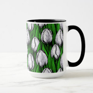 Witte tulpen met groene bladeren mok