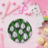 Witte tulpen met groene bladeren papieren bordje (Feest)