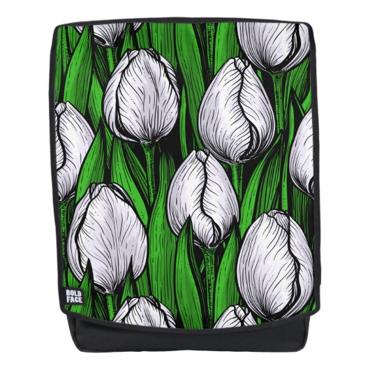 Witte tulpen met groene bladeren rugtassen (Voorkant)