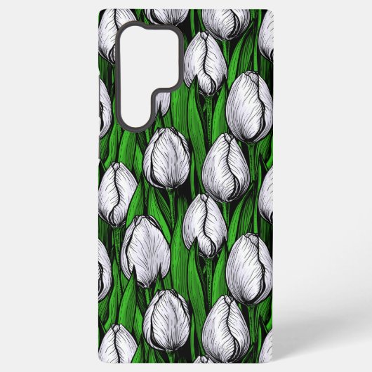 Witte tulpen met groene bladeren samsung galaxy hoesje (Achterkant)