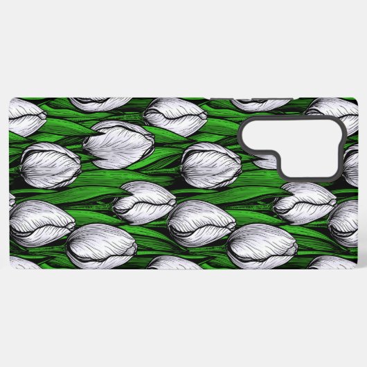 Witte tulpen met groene bladeren samsung galaxy hoesje (Achterkant horizontaal)