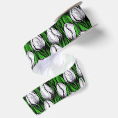 Witte tulpen met groene bladeren satijnen lint (Achterkant)