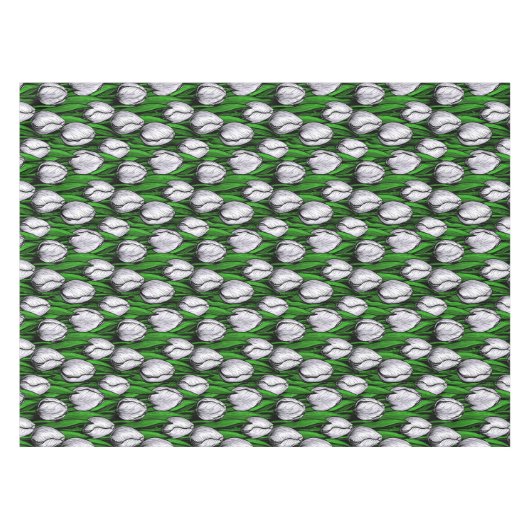 Witte tulpen met groene bladeren tafelkleed (Voorkant (Horizontaal))