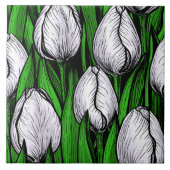 Witte tulpen met groene bladeren tegeltje (Voorkant)